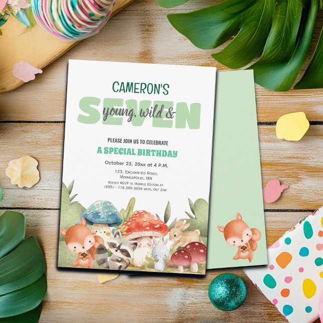 Invitación Cute Woodland Animals 7th Birthday Party  (Subido por el creador)