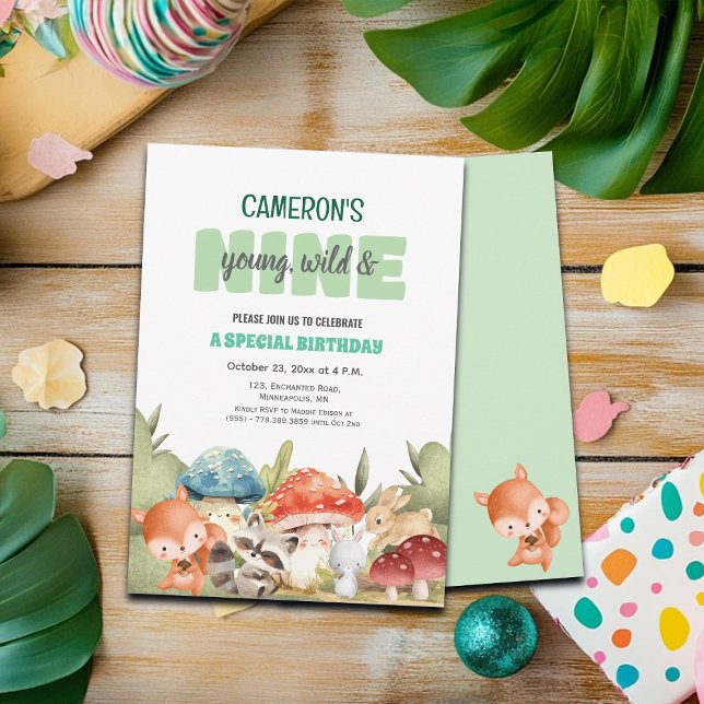 Invitación Cute Woodland Animals 9th Birthday Party  (Subido por el creador)