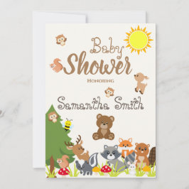 Invitación Cute Woodland Animals Abejas Solares Amarillas Bab