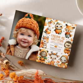 Invitación Cute Woodland Animals Autumn Kids' Birthday Photo