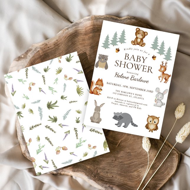 Invitación Cute Woodland Animals Baby Shower (Cute Woodland Animals Baby Shower Invitation)