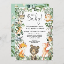 Cute Woodland Animals Baby Shower Forest Greenery
