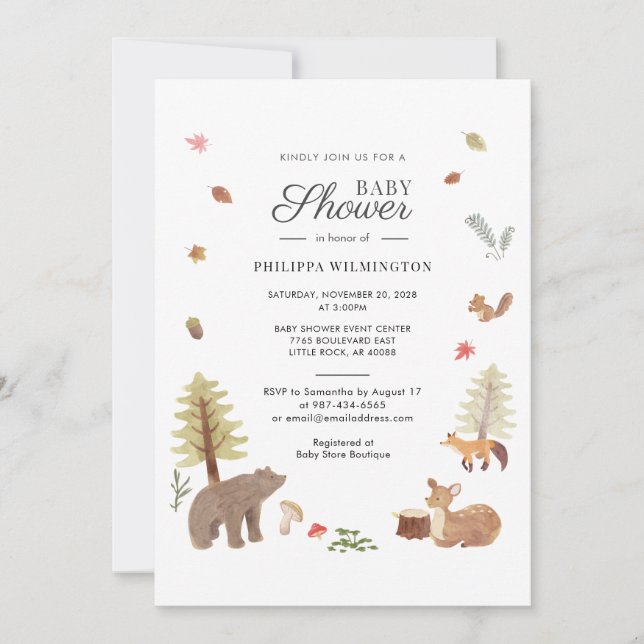 Invitación Cute Woodland Animals Boys Baby Shower (Anverso)