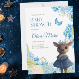 Invitación Cute Woodland Animals Deer Blue Floral Baby Shower