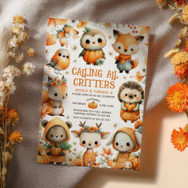 Invitación Cute Woodland Animals Festive Autumn Kids Birthday