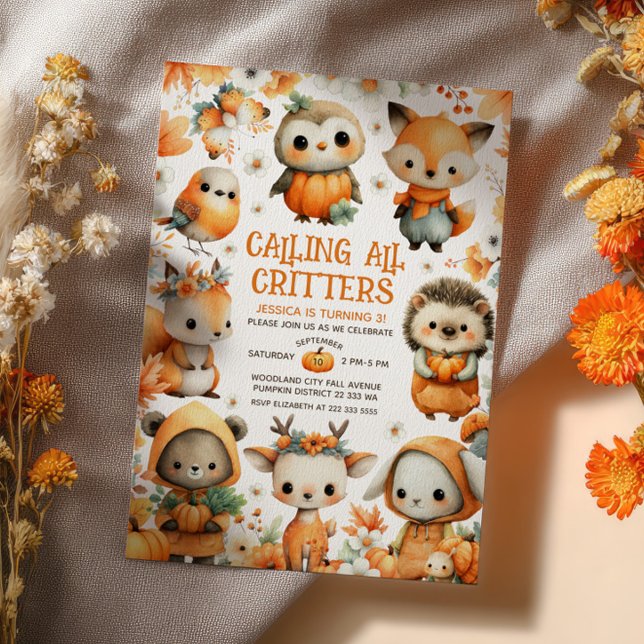 Invitación Cute Woodland Animals Festive Autumn Kids Birthday (Subido por el creador)