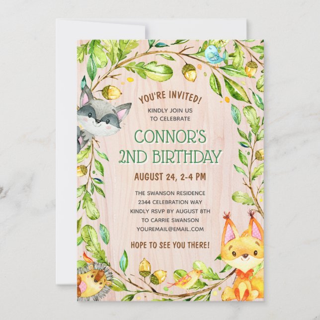 Invitación Cute Woodland Animals Fiesta de cumpleaños (Anverso)
