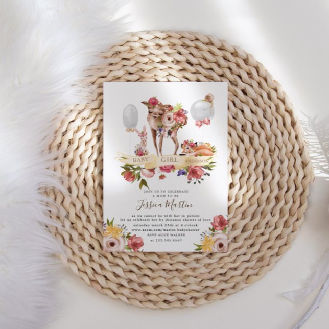 Invitación Cute Woodland Animals Floral Virtual Baby Shower (Subido por el creador)