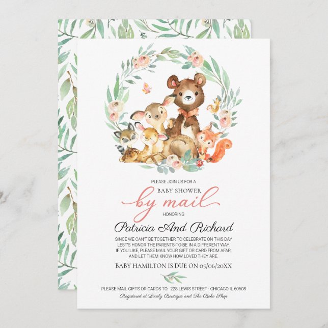 Invitación Cute Woodland Animals Greeneration Baby Shower Por (Anverso / Reverso)