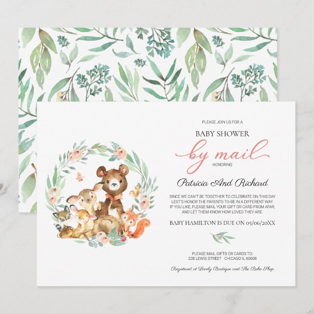 Invitación Cute Woodland Animals Greeneration Baby Shower Por (Anverso / Reverso)