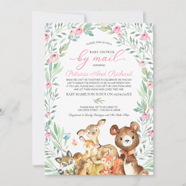 Invitación Cute Woodland Animals Greeneration Baby Shower Por (Anverso)