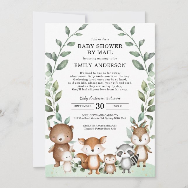 Invitación Cute Woodland Animals Greeneration Baby Shower Por (Anverso)