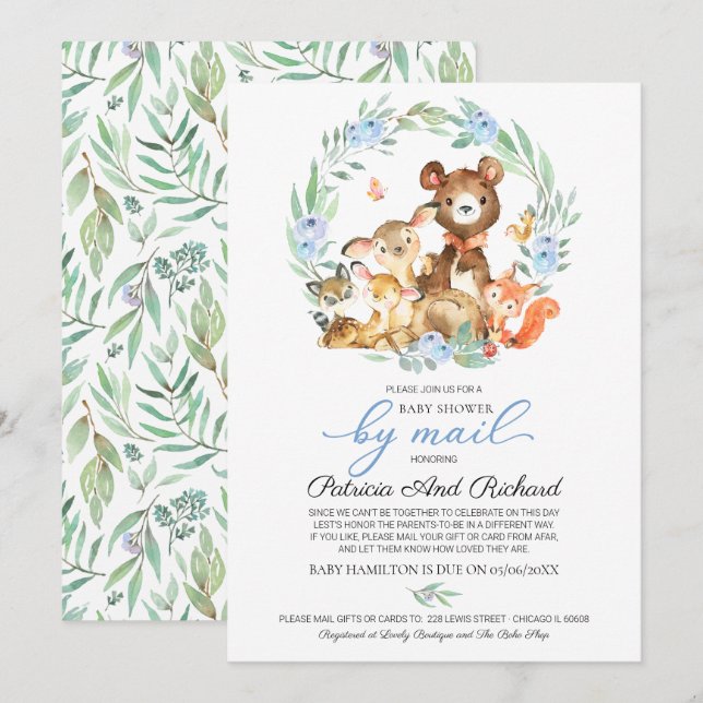 Invitación Cute Woodland Animals Greeneration Baby Shower Por (Anverso / Reverso)