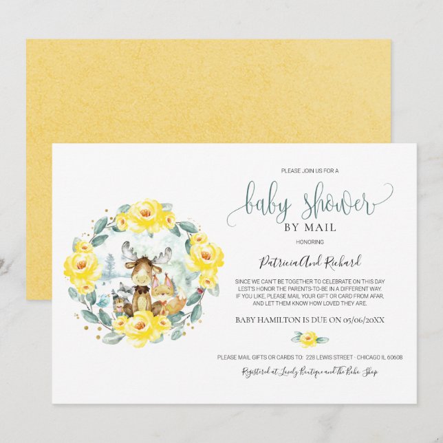 Invitación Cute Woodland Animals Greeneration Baby Shower Por (Anverso / Reverso)