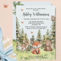 Cute Woodland Animals Greenery Baby Shower