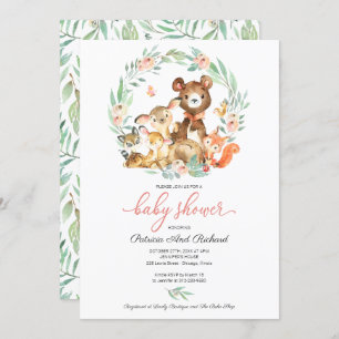Invitación Cute Woodland Animals Greenery Baby Shower