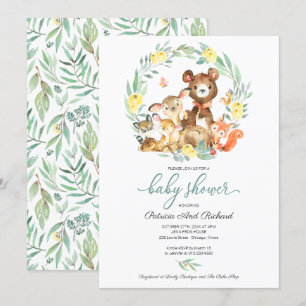 Invitación Cute Woodland Animals Greenery Baby Shower