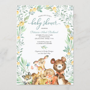 Invitación Cute Woodland Animals Greenery Baby Shower