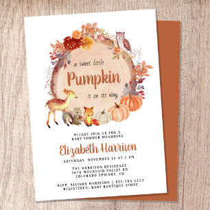 Invitación Cute Woodland Animals Pumpkin Baby Shower