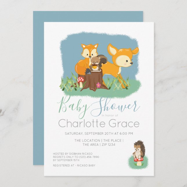 Invitación Cute Woodland Animals Unisex Baby Shower (Anverso / Reverso)