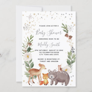 Invitación Cute Woodland Animals Winter Baby Shower