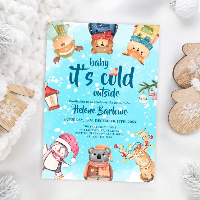 Invitación Cute Woodland Animals Winter Baby Shower (Cute Woodland Animals Winter Baby Shower Invitation)