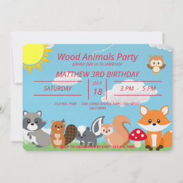 Invitación Cute Woodland Animals Yellow Sun