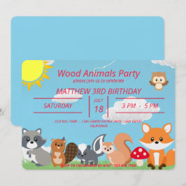 Invitación Cute Woodland Animals Yellow Sun