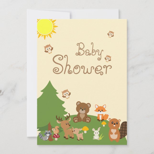 Invitación Cute Woodland Animals Yellow Sun Baby Shower (Anverso)