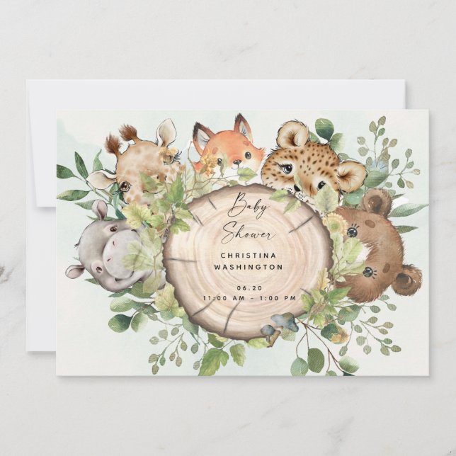 Invitación Cute Woodland Baby Animals Baby Shower (Anverso)
