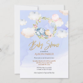 Invitación Cute Woodland Bear Floral Blue Sky Baby Shower
