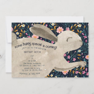 Invitación Cute Woodland Bunny Floral Baby Shower