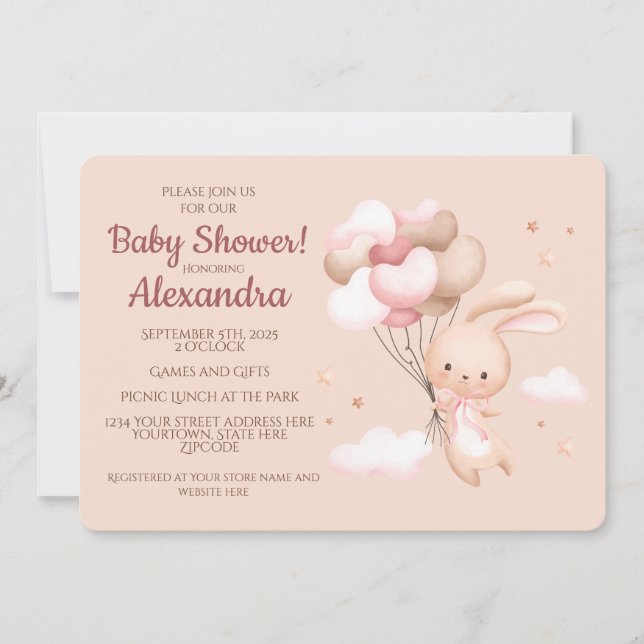 Invitación Cute Woodland Bunny Rabbit Baby Shower (Anverso)