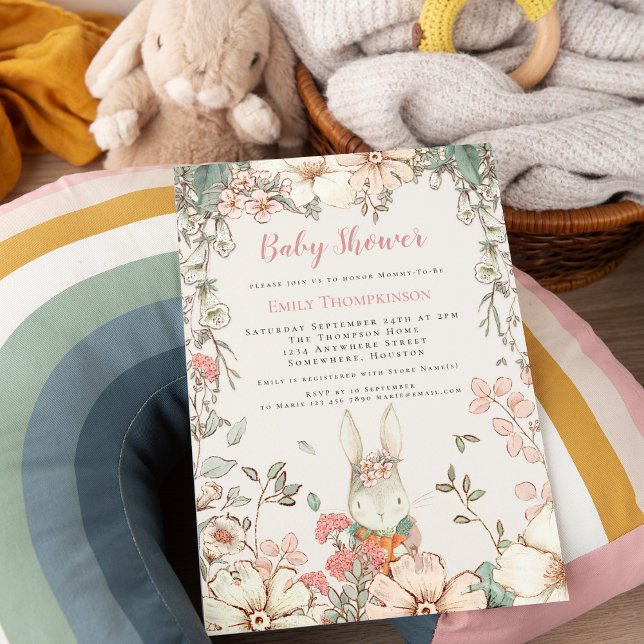 Invitación Cute Woodland Bunny Script Chica Baby Shower (Subido por el creador)