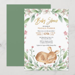 Invitación Cute Woodland Deer Floral Greeneration Baby Shower