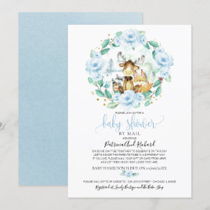 Invitación Cute Woodland Floral Green Baby Shower Por Correo
