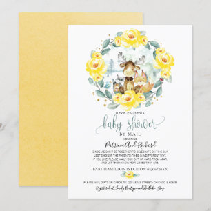 Invitación Cute Woodland Floral Green Baby Shower Por Correo