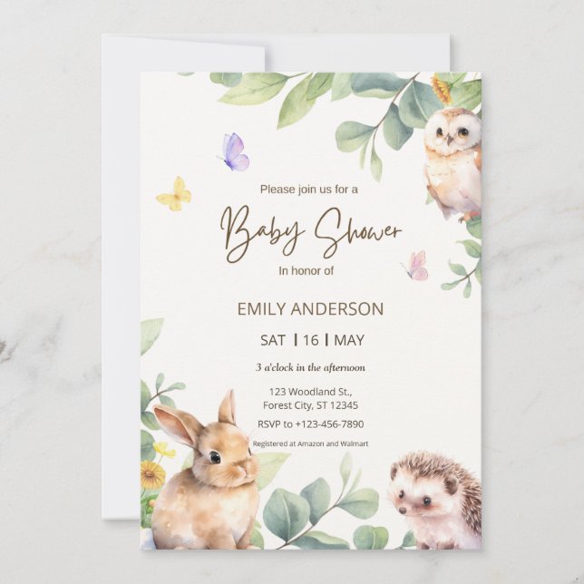 Invitación Cute Woodland Forest Animals (Anverso)