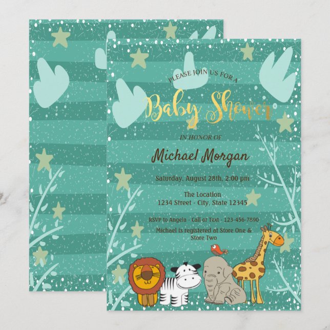 Invitación Cute Woodland, Forest Animals Baby Shower (Anverso / Reverso)