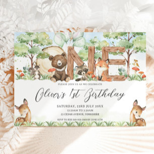 Invitación Cute Woodland Forest Animals Wood UN primer cumple