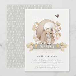 Invitación Cute Woodland Forest Floral Squirrel Baby Shower