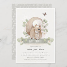 Cute Woodland Forest Floral Squirrel Baby Shower