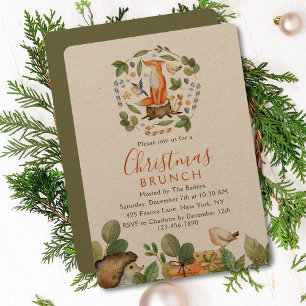 Invitación Cute Woodland Fox Christmas Brunch Watercolor