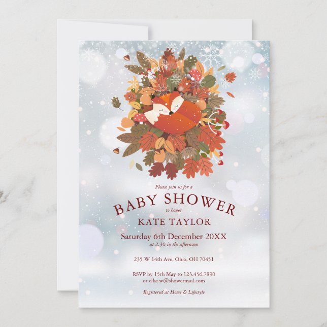Invitación Cute Woodland Fox Cub Winter Baby Shower (Anverso)