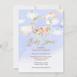 Invitación Cute Woodland Fox Floral Blue Sky Baby Shower