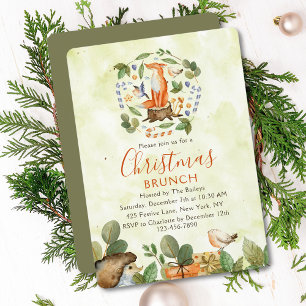 Invitación Cute Woodland Fox Navidades Brunch Watercolor