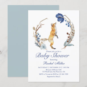 Invitación Cute Woodland Fox Watercolor Floral Baby Shower
