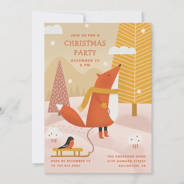 Invitación Cute Woodland Fox | Winter Forest Christmas Party (Anverso)