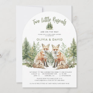 Invitación Cute Woodland Foxes Twins Baby Shower