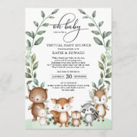 Cute Woodland Greenery Animals Virtual Baby Shower